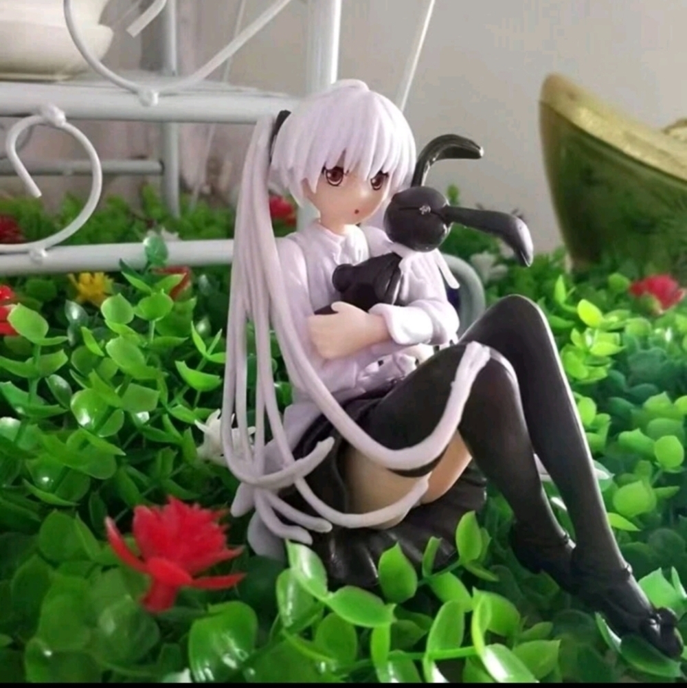 Anime manga silver hair girl bunny black pigtails kawaii figure stocking decor